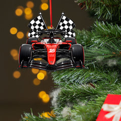 #16 Red Racing Car Christmas Tree Ornament - Motorsport Fan Decor