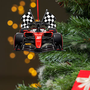 #16 Red Racing Car Christmas Tree Ornament - Motorsport Fan Decor