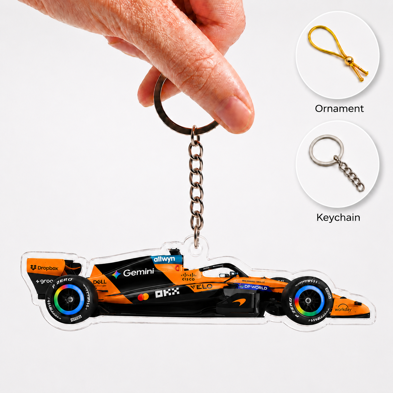 MC F1 Racing Car Keychain - Orange Ornament