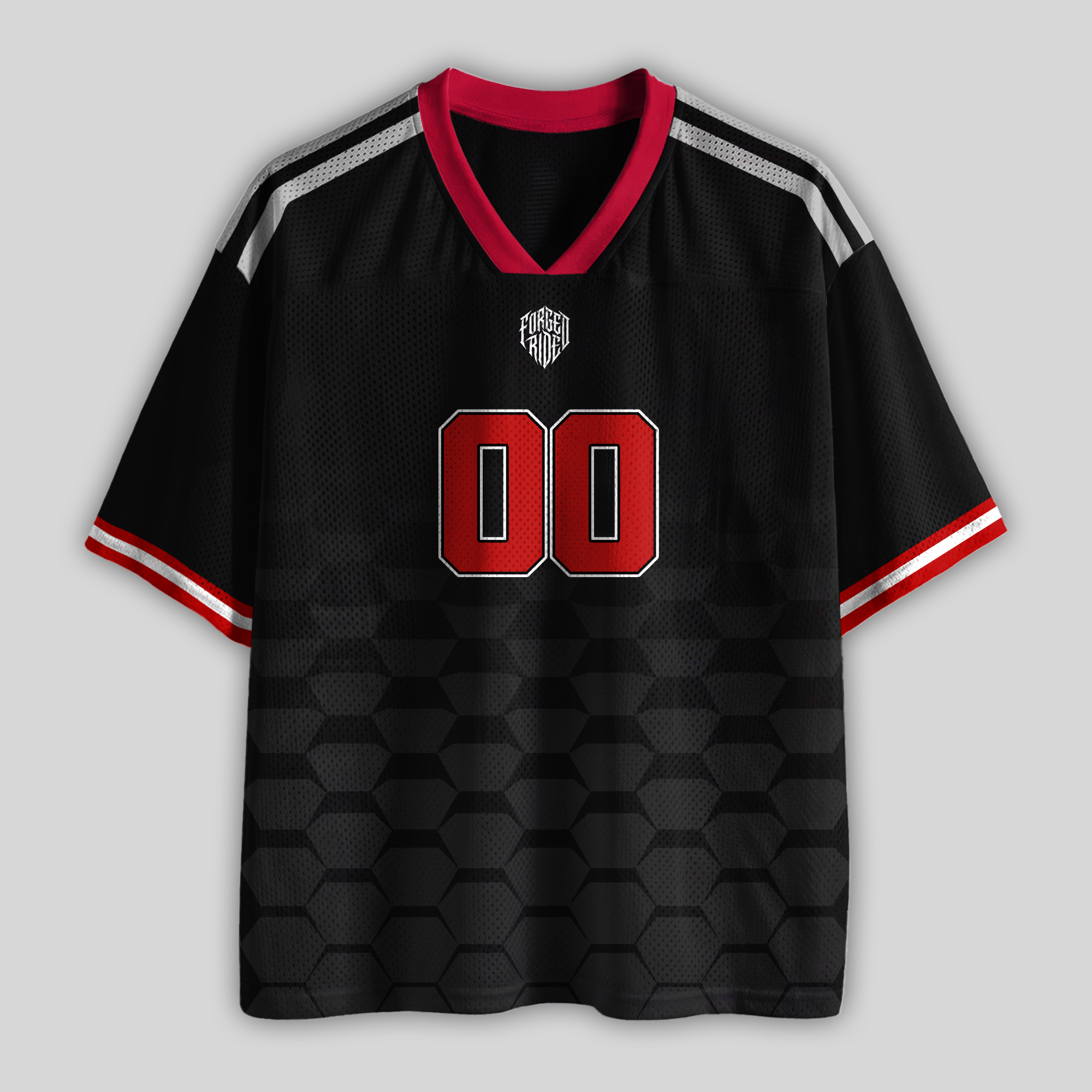 Custom Progressive Racing Black Red #00 Mesh Football Jersey