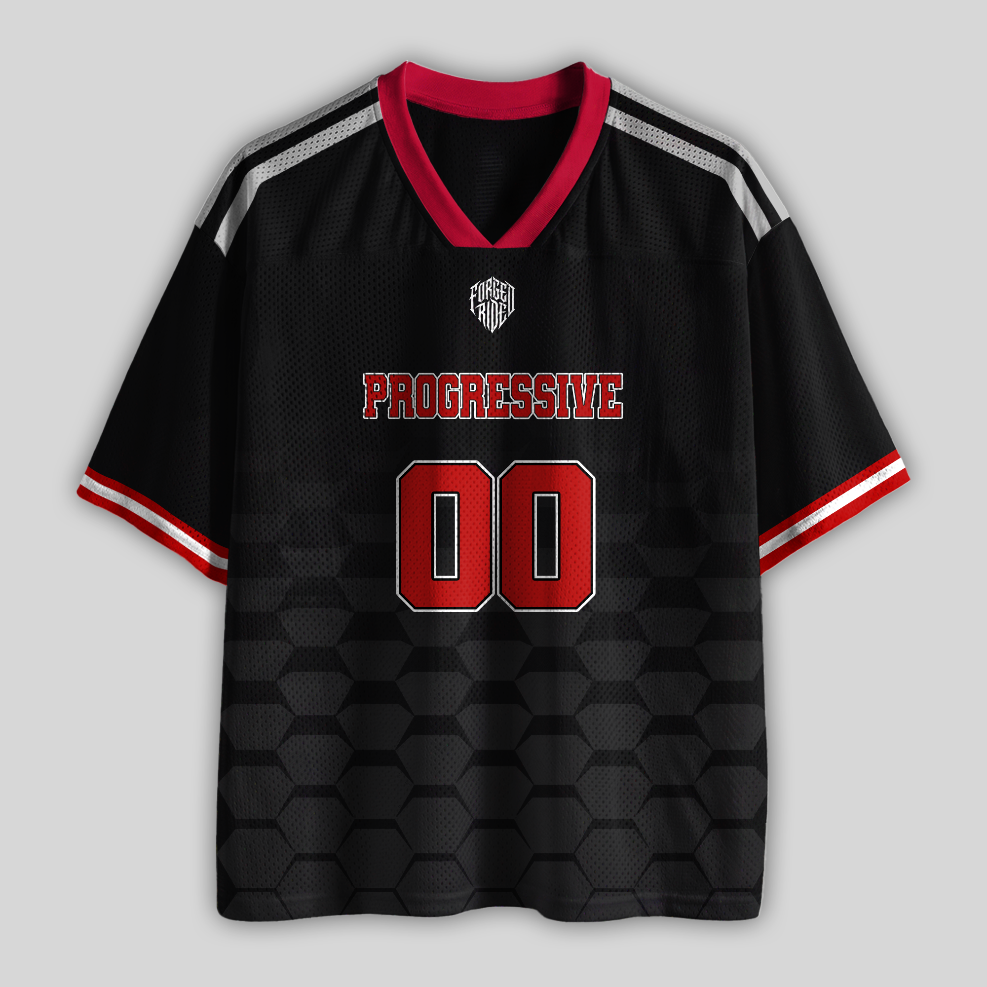 Custom Progressive Racing Black Red #00 Mesh Football Jersey