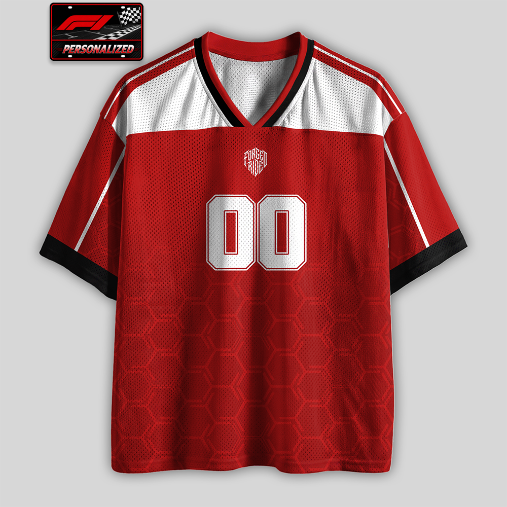 [Personalized] Red FER Racing Name & Number - Mesh Football Jersey