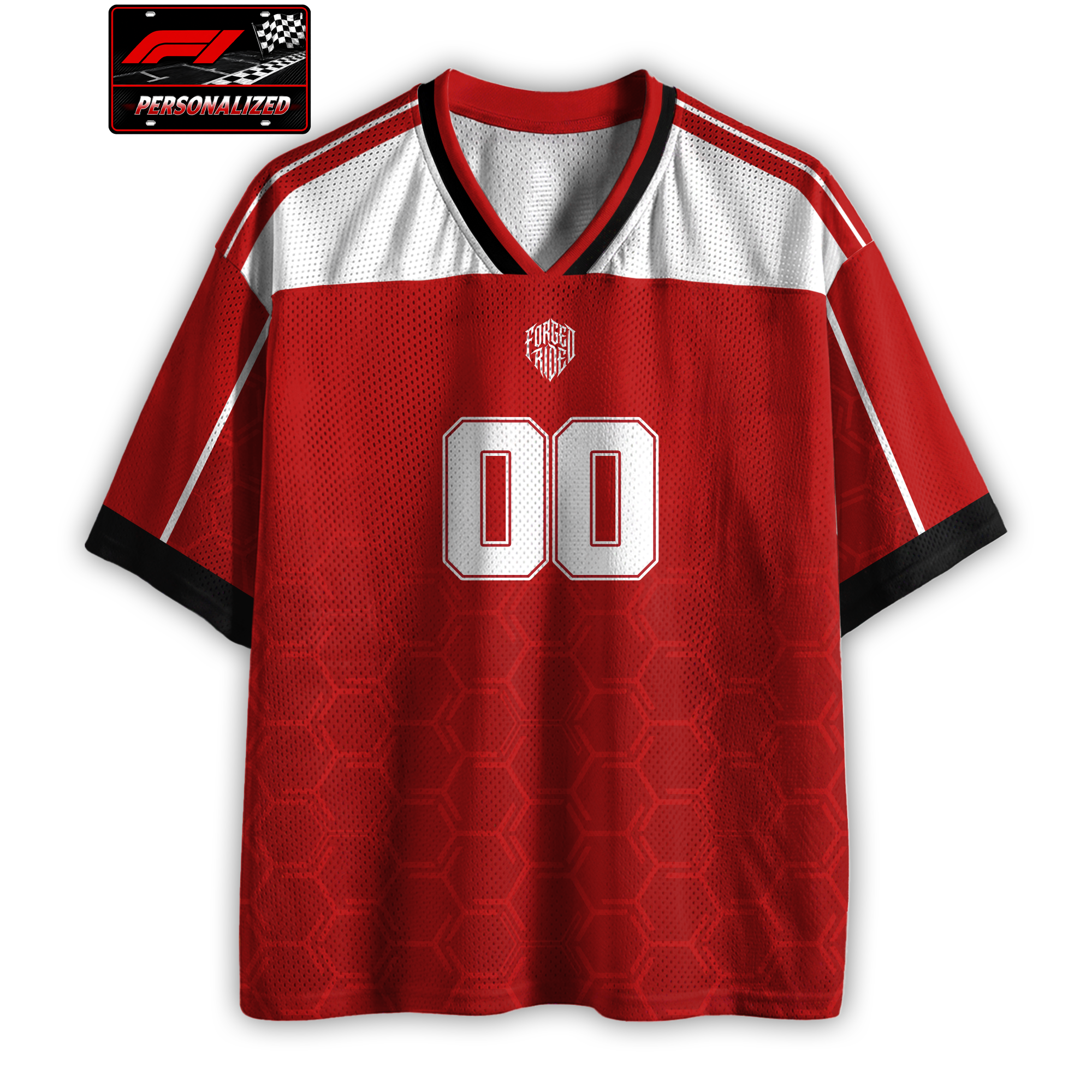 [Personalized] Red FER Racing Name & Number - Mesh Football Jersey
