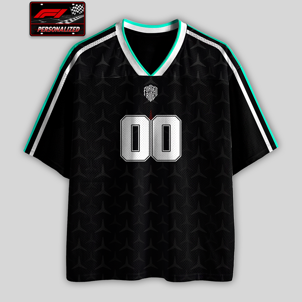 [Personalized] Silver Arrows Racing Name & Number - Mesh Football Jersey